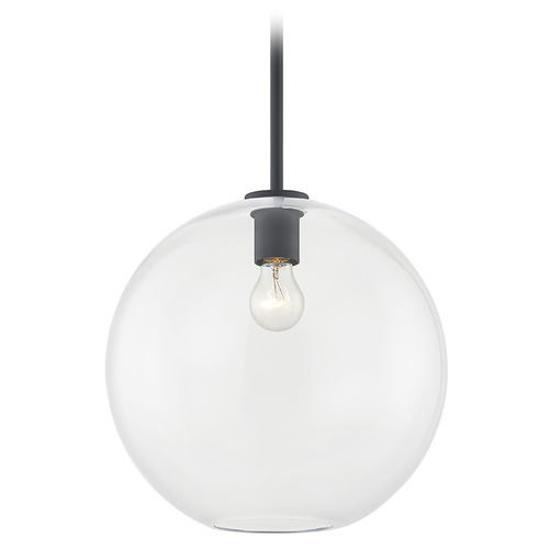 13-Inch Globe Shape Clear Glass Stem-Hung Pendant in Matte Black