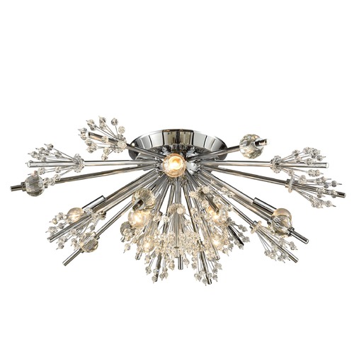 Elk Lighting Mid-Century Modern Crystal Semi-Flushmount Cluster Light Chrome Starburst by Elk Lighting 11748/8