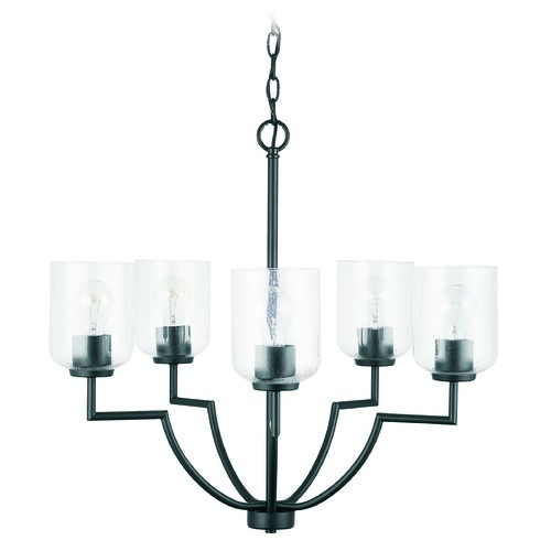 HomePlace by Capital Lighting HomePlace Carter Matte Black 5-Light Chandelier with Clear Seeded Glass 439351MB-500