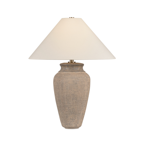 Troy Lighting Vessel Patina Brass LED Table Lamp with Conical Shade