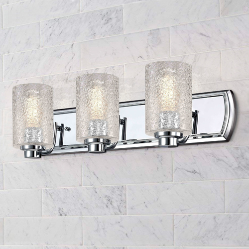 Design Classics Lighting Industrial Textured Glass 3-Light Vanity Light in Chrome 1203-26 GL1060C