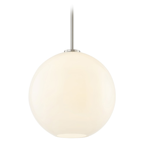 13-Inch Globe Shape Milk White Glass Stem-Hung Pendant in Satin Nickel