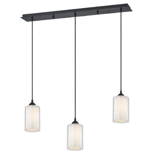 Design Classics Lighting 36-Inch Linear Pendant with 3-Lights in Matte Black Finish with Clear Seeded / Frosted White Glass 5833-07 GL1061 GL1041C