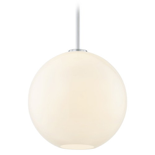 13-Inch Globe Shape Milk White Glass Stem-Hung Pendant in Chrome