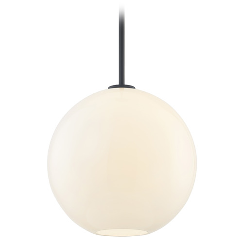 13-Inch Globe Shape Milk White Glass Stem-Hung Pendant in Matte Black