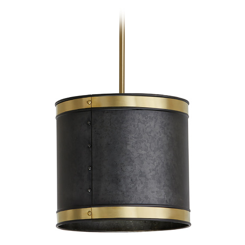 Capital Lighting Barrow 12-Inch Pendant in Galvanized Black & Brass by Capital Lighting 335611GB