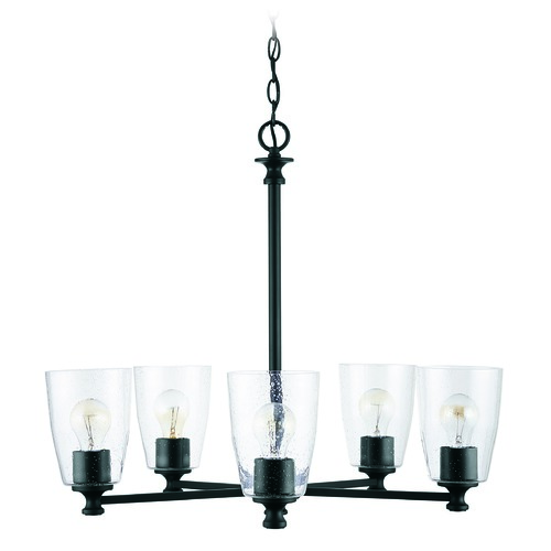 HomePlace by Capital Lighting HomePlace Myles Matte Black 5-Light Chandelier with Clear Seeded Glass 440951MB-506