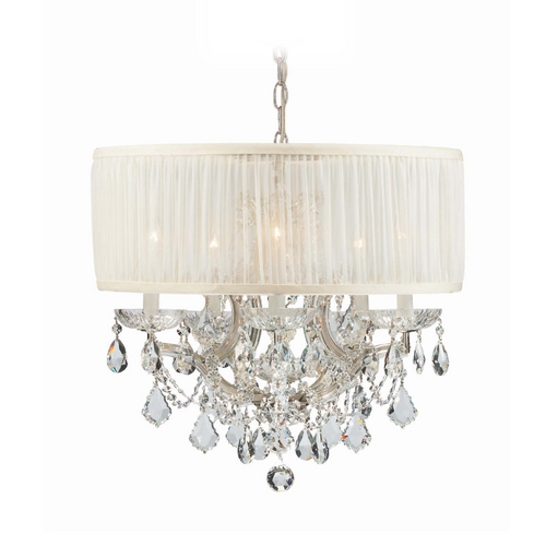 Crystorama Lighting Crystal Mini-Chandelier with White Shade in Polished Chrome Finish 4415-CH-SAW-CLM