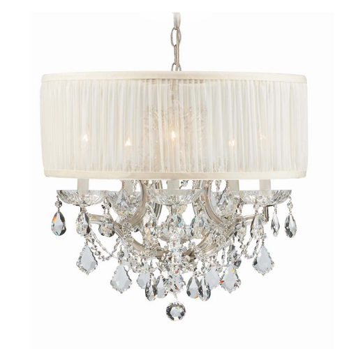 Crystorama Lighting Crystal Mini-Chandelier with White Shade in Polished Chrome Finish 4415-CH-SAW-CLQ