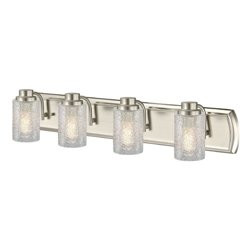 Transitional Textured Glass 4-Light Bathroom Light in Satin Nickel