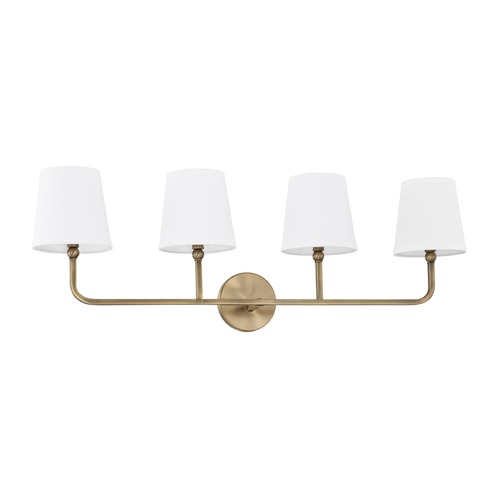 Capital Lighting Dawson 35.25-Inch Vanity Light in Aged Brass with White Shades 119341AD-674