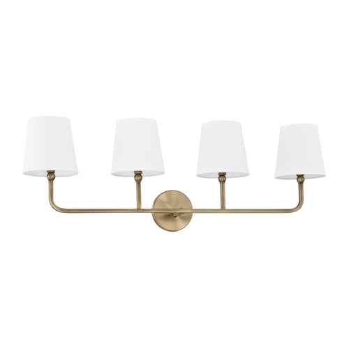 Dawson 35.25-Inch Vanity Light in Aged Brass with White Shades by Capital Lighting