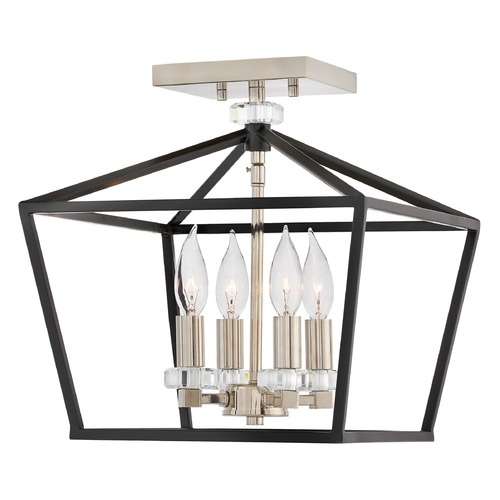 Stinson 4-Light Black & Polished Nickel 13-Inch Semi-Flush Mount by Hinkley Lighting