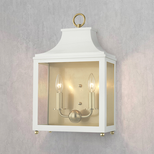 Mitzi by Hudson Valley Leigh Aged Brass & White Sconce by Mitzi by Hudson Valley H259102-AGB/WH