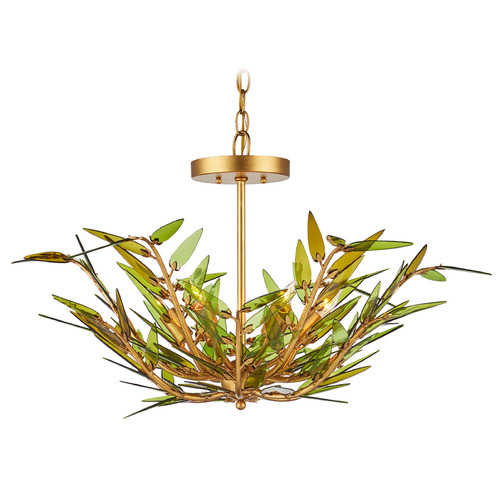 Currey and Company Babylon Green & Contemporary Gold Leaf & Contemporary Gold Chandelier