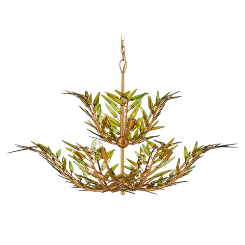 Currey and Company Babylon Green & Contemporary Gold Leaf & Contemporary Gold Chandelier