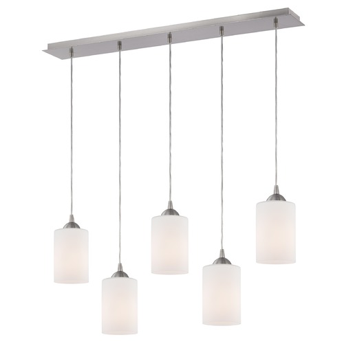 Design Classics Lighting 36-Inch Linear Pendant with 5-Lights in Satin Nickel Finish with Satin White Glass 5835-09 GL1028C