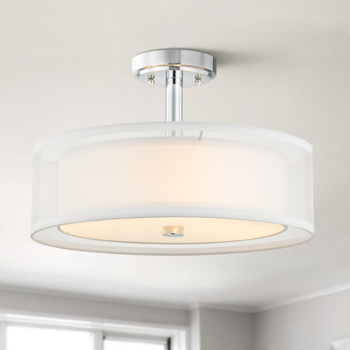 Design Classics Lighting 16-Inch Semi-Flushmount Light White Drum Shade Chrome 1808-26