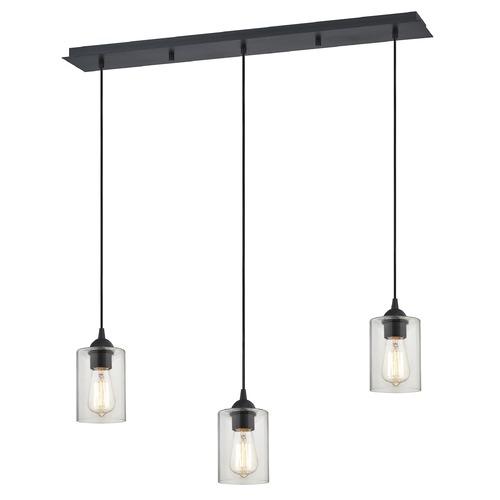 Design Classics Lighting 36-Inch Linear Pendant with 3-Lights in Matte Black Finish with Clear Glass 5833-07 GL1040C