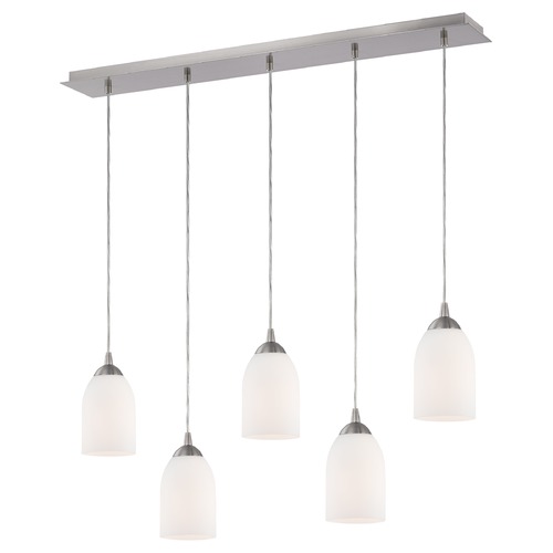 Design Classics Lighting 36-Inch Linear Pendant with 5-Lights in Satin Nickel Finish with Shiny Opal White Glass 5835-09 GL1024D