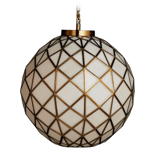 Currey and Company Polyhedron Antique Brass Pendant Light with Globe Shade