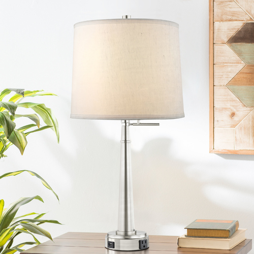 Design Classics Lighting Design Classics Menali Satin Nickel Desk Lamp with White Linen Drum Shade DCL 8003-1-09 SH7210