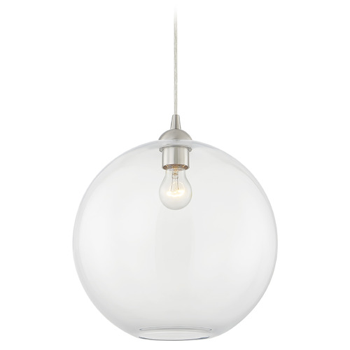 13-Inch Globe Shape Clear Glass Cord-Hung Pendant in Satin Nickel
