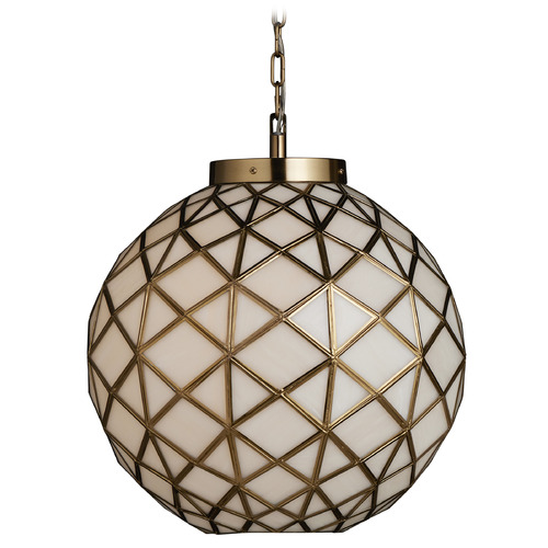 Currey and Company Polyhedron Antique Brass Pendant Light with Globe Shade