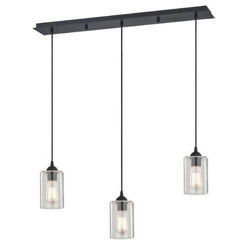 Design Classics Lighting 36-Inch Linear Pendant with 3-Lights in Matte Black Finish with Clear Seeded Glass 5833-07 GL1041C