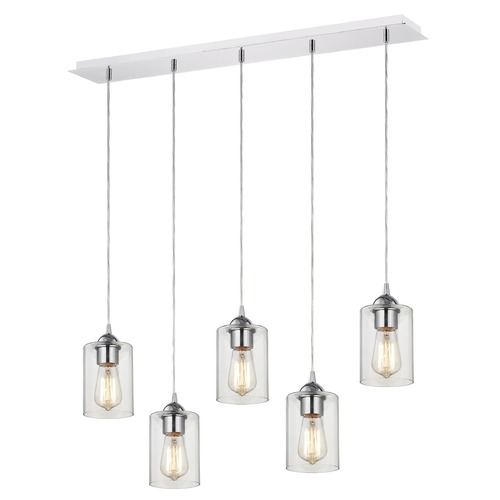 Design Classics Lighting 36-Inch Linear Pendant with 5-Lights in Chrome Finish with Clear Glass 5835-26 GL1040C