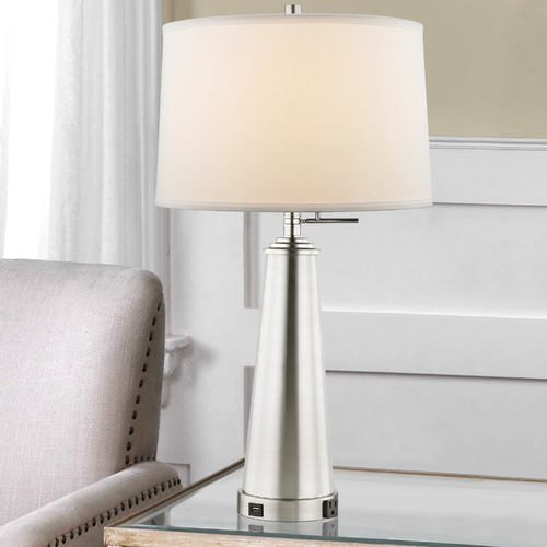 Design Classics Lighting Design Classics Menali Satin Nickel Table Lamp with White Linen Drum Shade DCL 6990-1-09 SH7212