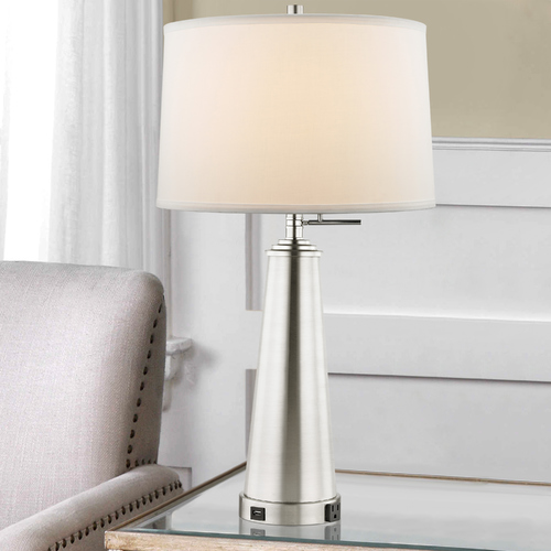 Design Classics Denali Satin Nickel Table Lamp with White Drum Shade