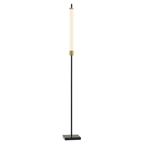 Adesso Home Piper Black and Antique Brass LED Floor Lamp with Cylindrical Shade
