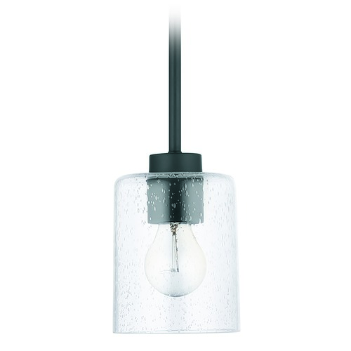 HomePlace by Capital Lighting HomePlace Greyson Matte Black 1-Light Pendant Light with Clear Seeded Glass 328511MB-449