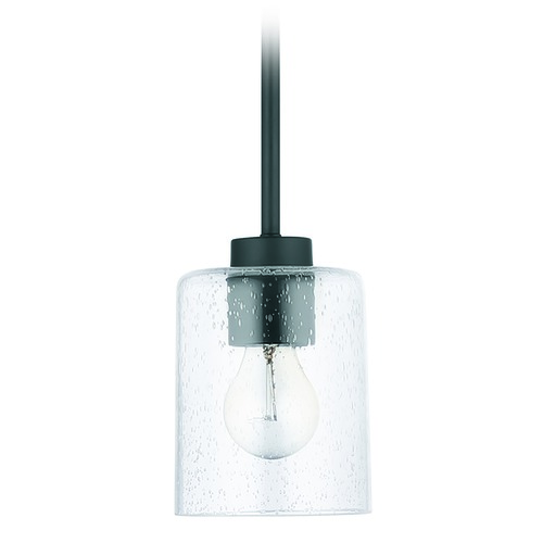 HomePlace by Capital Lighting Greyson 4.75-Inch Matte Black Pendant with Clear Seeded Glass by HomePlace by Capital Lighting 328511MB-449