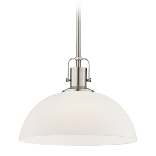 Nautical Satin Nickel Pendant Light with White Glass 13-Inch Wide
