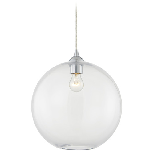 13-Inch Globe Shape Clear Glass Cord-Hung Pendant in Chrome