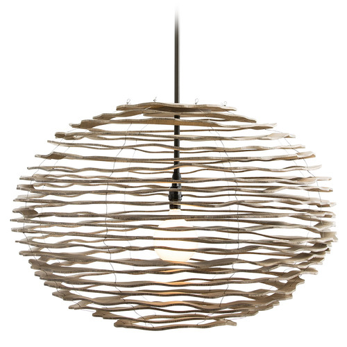 Rook 24-Inch Small Pendant in Natural Stained Wood by Arteriors Home