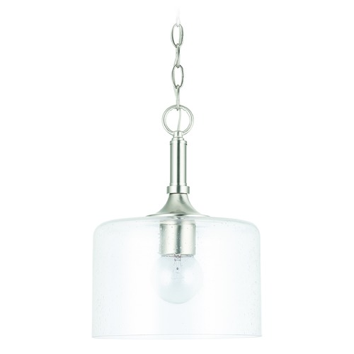 HomePlace by Capital Lighting Carter 10-Inch Brushed Nickel Pendant with Clear Seeded Glass by HomePlace by Capital Lighting 339311BN