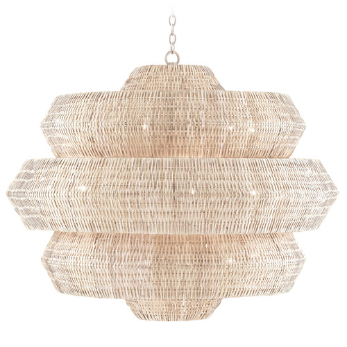 Currey and Company Antibes Bleached Natural Rattan & Snow White Pendant Light