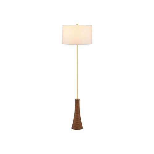 Lathe Floor Lamp in Brushed Brass & Wood by Currey & Company Lighting