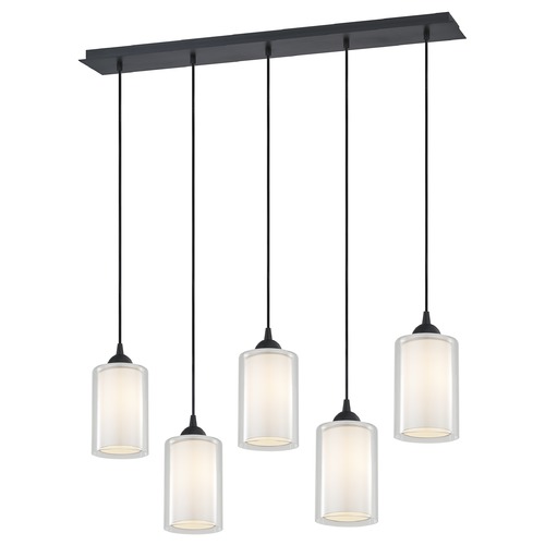 Design Classics Lighting 36-Inch Linear Pendant with 5-Lights in Matte Black Finish with Clear / Frosted White Glass 5835-07 GL1061 GL1040C