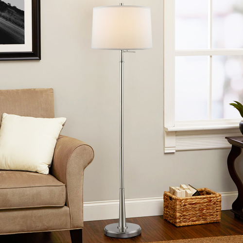 Design Classics Lighting Design Classics Menali Satin Nickel Floor Lamp with White Linen Drum Shade DCL 6991-09 SH7212