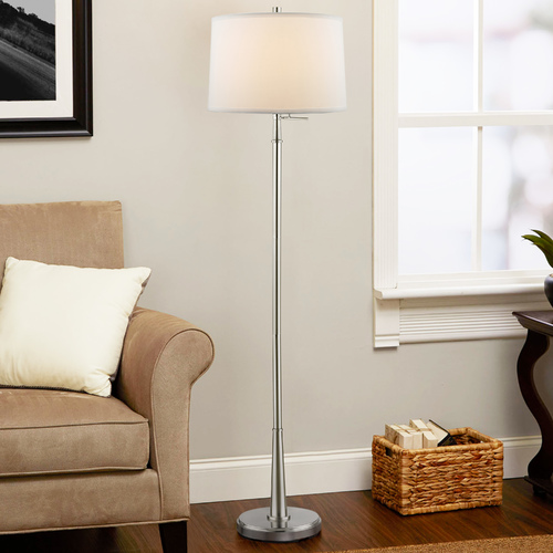 Design Classics Denali Satin Nickel Floor Lamp with White Drum Shade