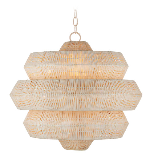 Currey and Company Antibes Bleached Natural Rattan & Snow White Pendant Light