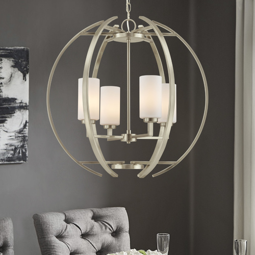 Large Modern Orb with 4 Lights in Satin Nickel Finish