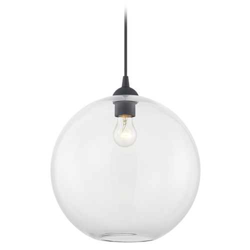13-Inch Globe Shape Clear Glass Cord-Hung Pendant in Matte Black