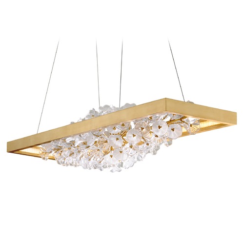 Corbett Lighting Jasmine Gold Leaf LED Linear Pendant Light with Glass Flowers