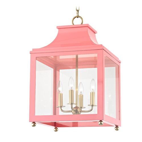 Mitzi by Hudson Valley Leigh Aged Brass & Pink Pendant by Mitzi by Hudson Valley H259704L-AGB/PK