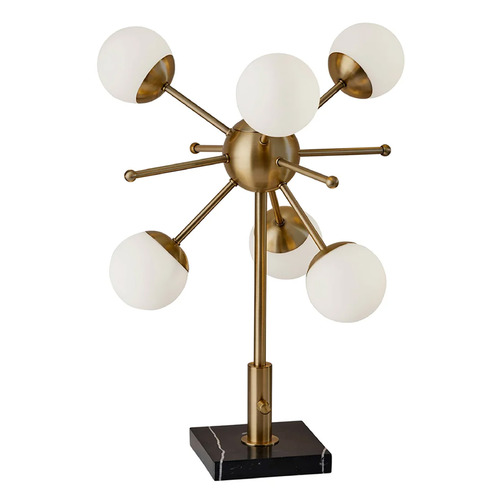 Adesso Home Doppler Antique Brass and Black Marble LED Table Lamp with Globe Shade